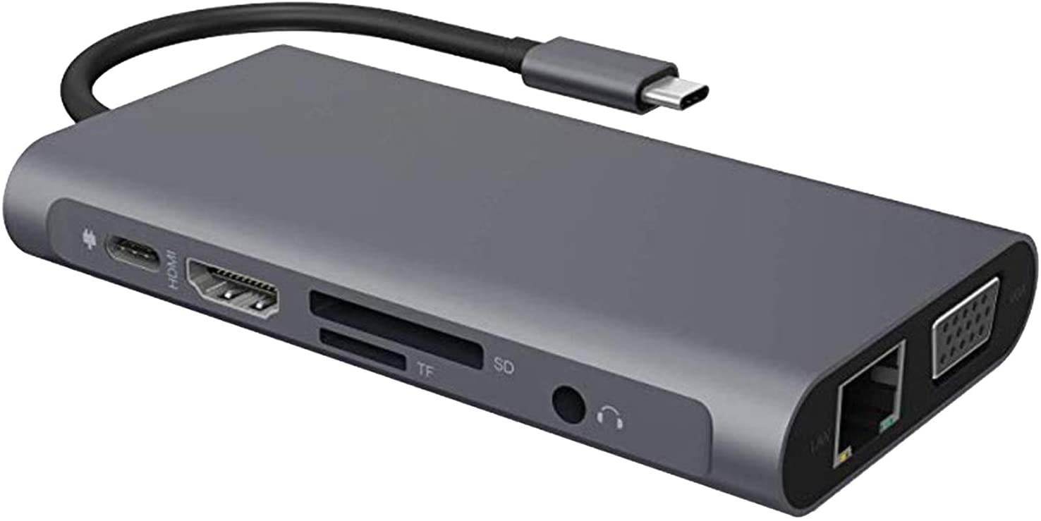 MagiDeal USB C Hub Adapter - 10 in 1 Portable Dongle with 4K HDMI Output, 3 USB 3.0 Ports, SD/TF Card Reader Compatible for MacBook Pro, More Type C Devices