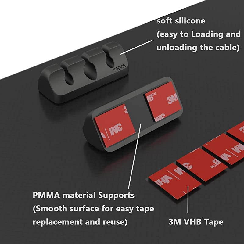 Cable Clips 6PCS Wall Wire Holder Desk Desktop Cord Management Charging USB Cable Organizer Black DM03