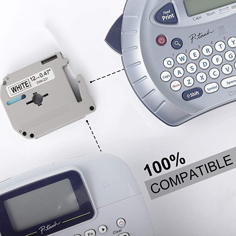 Compatible Label Tape Replacement for Brother M-K231S 12mm 0.47 M Tape M-231 M-K231 M231 MK231 Black on White for Brother P-Touch PT-M95 PT-70BM PT-45 PT-65 PT-90 More, 26.2 Ft (8m), 6-Pack