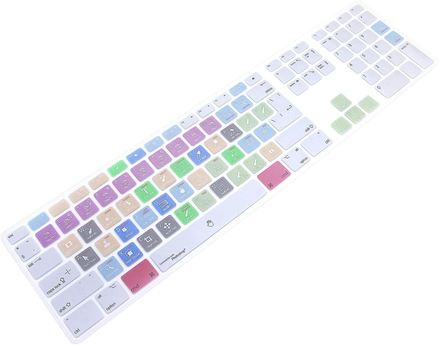HRH for Apple iMac G6 MB110LL/B and MB110LL/A A1243 Keyboard with Numeric Keypad NumberPad Print with: Adobe Photoshop Functional Shortcuts Hot Keys Design Silicone Keyboard Skin Cover [US/EU Layout]
