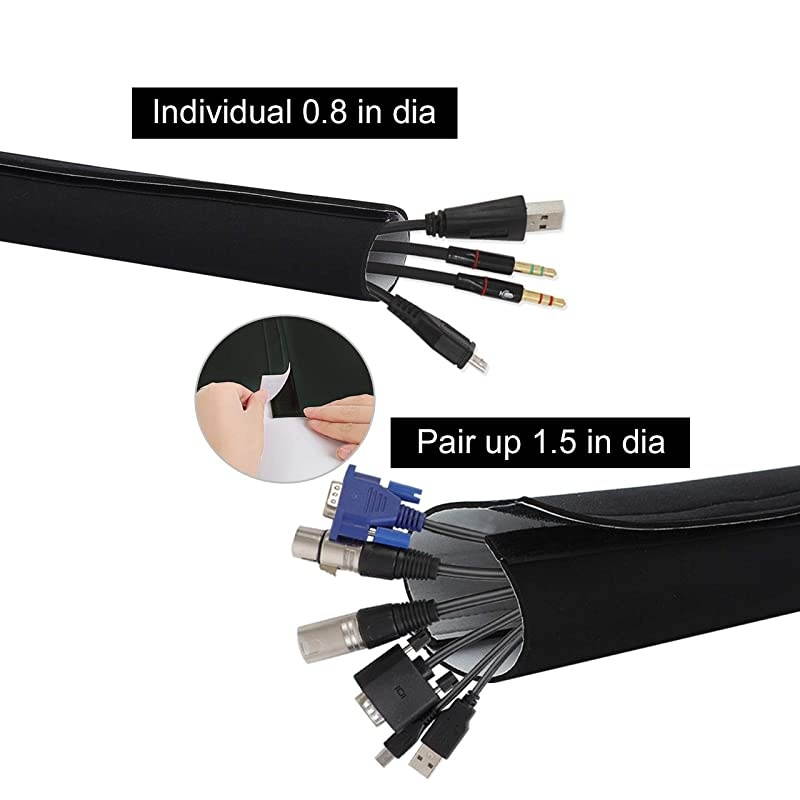 118Inch Cable Management Sleeves with Cable Ties Neoprene Cable Organizer Cord Cover Wire Hider for TV Computer Office Theater BlackampWhite Small