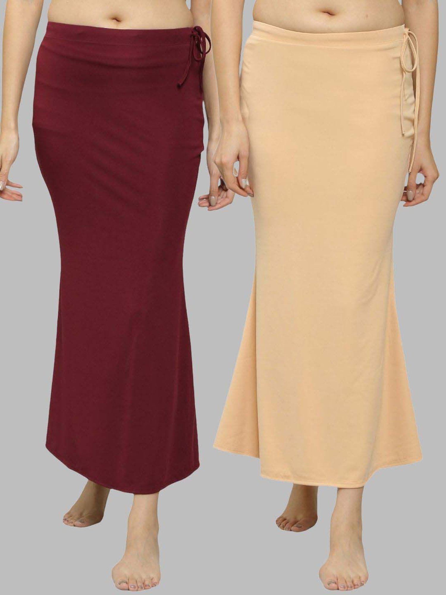 N-Gal Maroon & Beige Plain Saree Shapewear - Pack Of 2