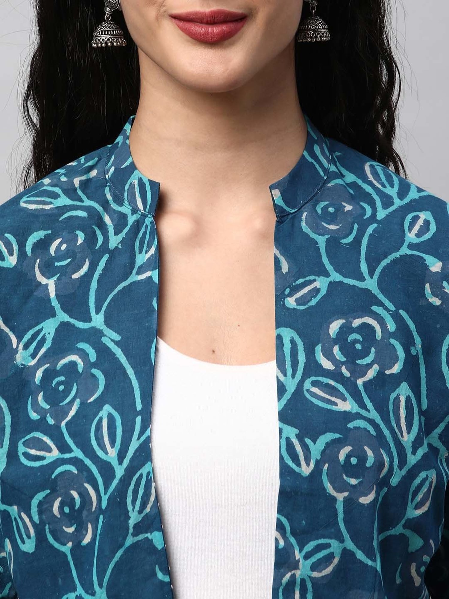 Kami Kubi Blue Printed Reversible Short Jacket