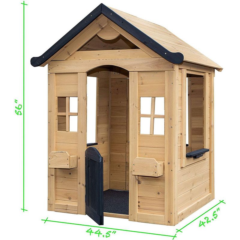 Be Mindful Natural Solid Wood Finish Outdoor Backyard Kids Activity Playhouse for Ages 24 Months to 8 Years old with Hardware and Pre Drilled Holes