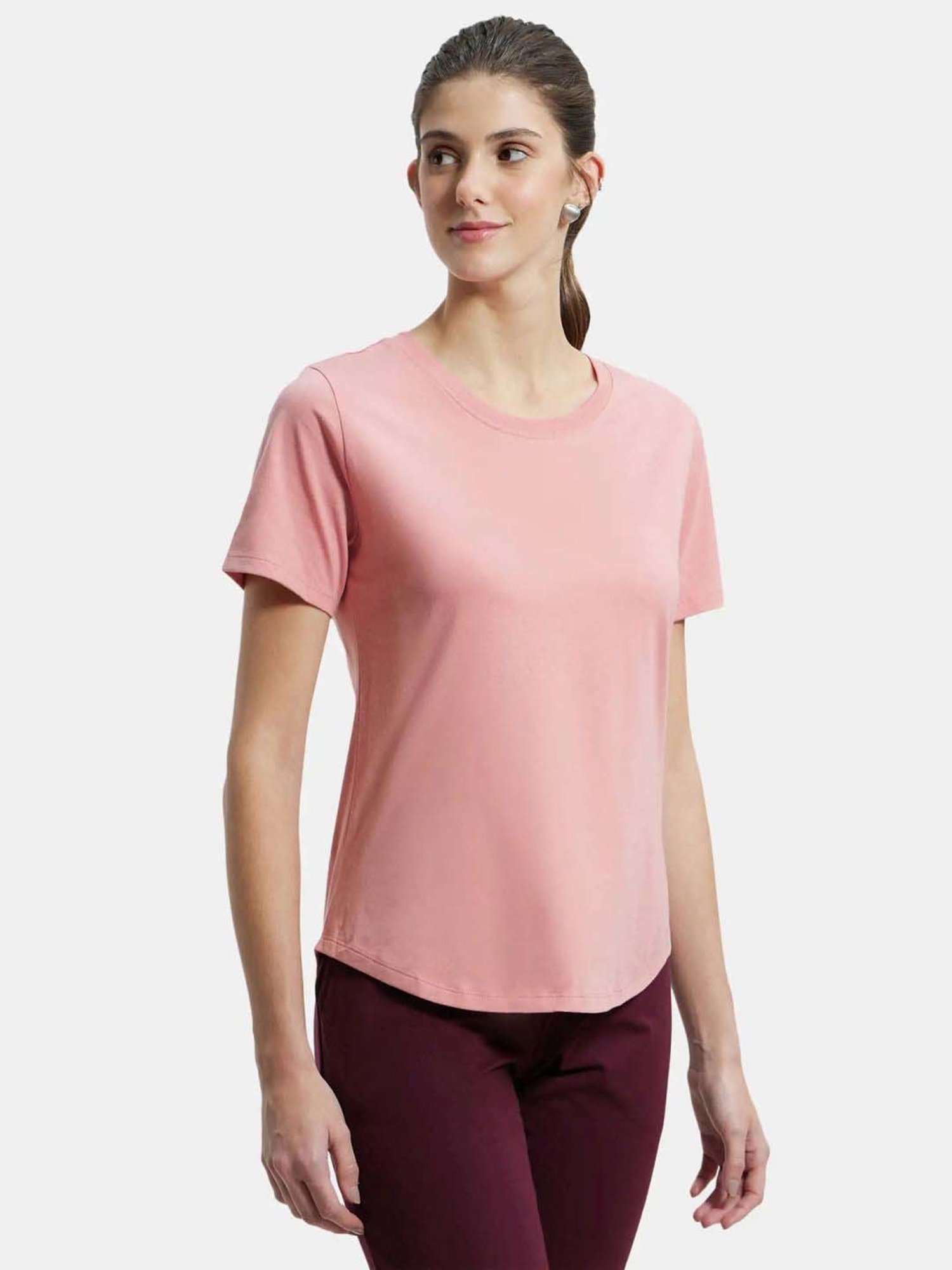 Jockey AW88 Women's Super Combed Cotton Rich Relaxed Fit Solid Curved Hem Styled Half Sleeve T-Shirt