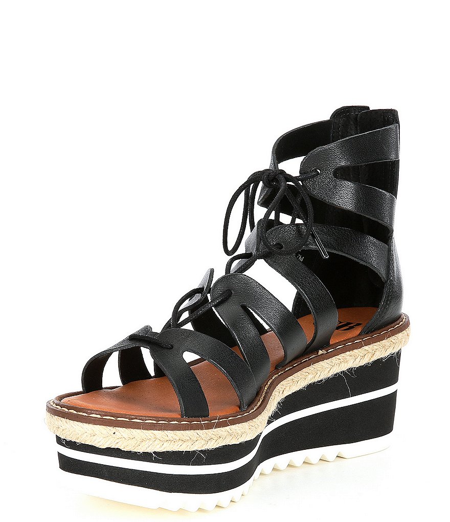 GB Whirrl-Windd Strappy Leather Lace-Up Platform Espadrille Detail Wedges