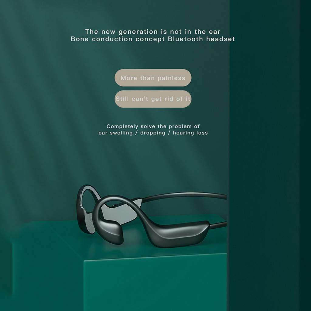 G100 Bone Conduction Bluetooth 5.0 Headset Wireless Headphones Outdoor Waterproof Sport Headset with Microphone for All Phone (Black)