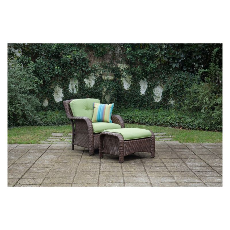 La-Z-Boy Outdoor Sawyer 6pc Wicker Outdoor Seating Set with Sunbrella Spectrum Cilantro Cushion