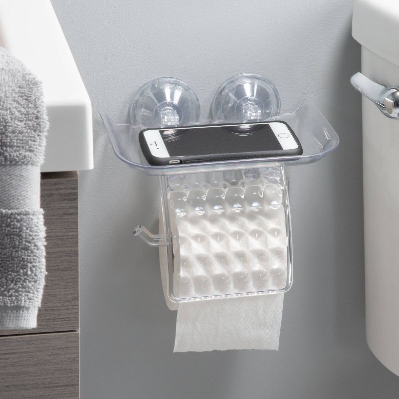 Power Lock Suction Toilet Paper and Phone Holder Clear - Bath Bliss