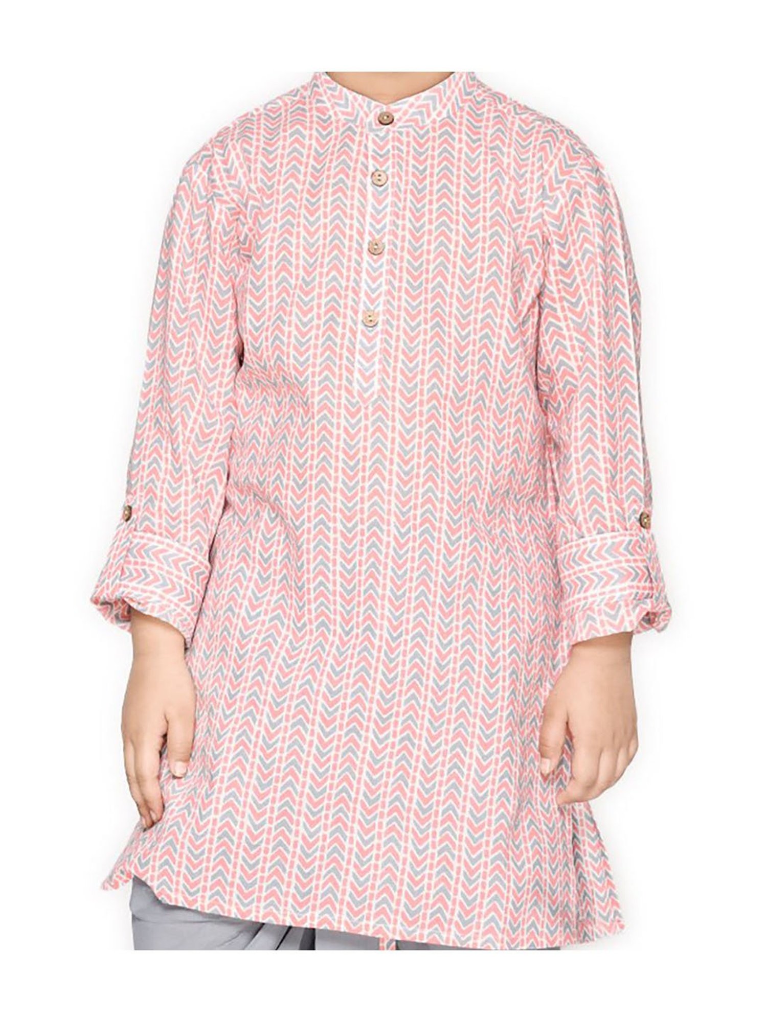 Saka Designs Kids Pink & Grey Striped Full Sleeves Kurta with Dhoti