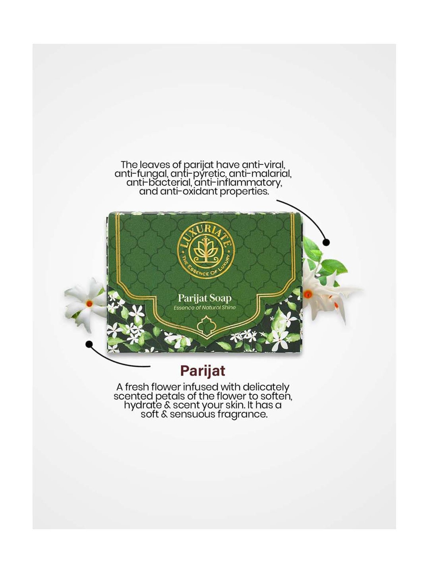 Luxuriate Parijat Essence of Natural Shine Soap Bar - 125 gm