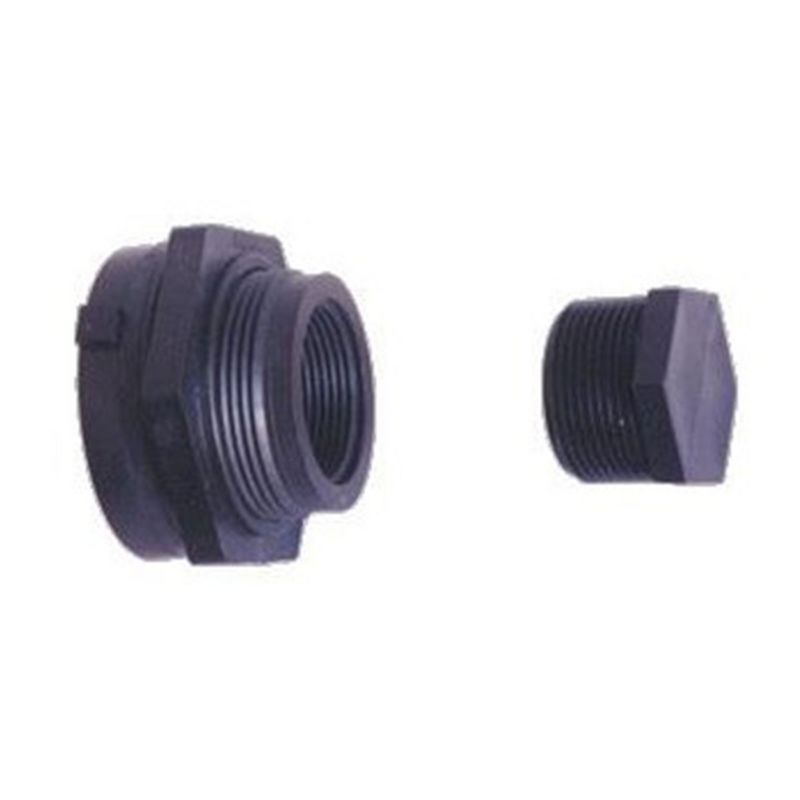 Tuff Stuff AD34 0.75 Bulkhead Lightweight Adapter and Polyethylene Plastic Screw Drain Plug Kit for Water Tanks and Tubs, Black