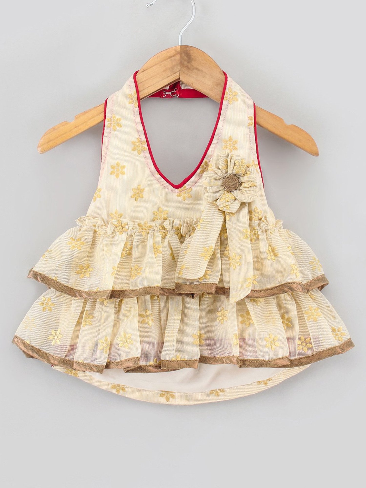 TWISHA Kids Cream & Red Self Design Top with Dhoti