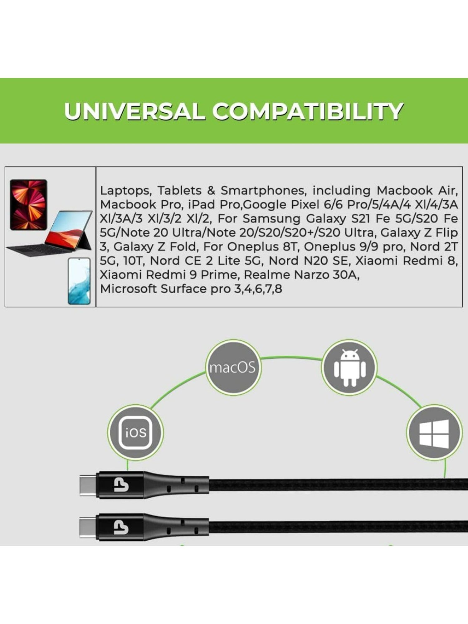Moerdon SCB138 Fast Charging Data transfer Cable with LED indicator (Black)