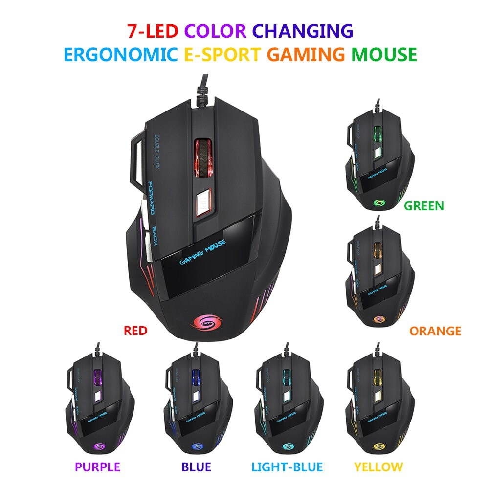 3200 DPI 7 Button 7D LED Optical Wired Gaming Mouse Mice for Laptop PC Professional Gamer Adjustable Black Gaming Mouse
