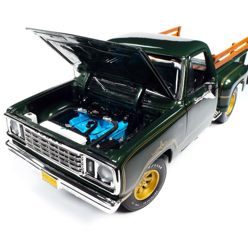 1977 Dodge Warlock 150 Custom Stepside Pickup Truck Medium Green Sunfire Met. w/Gold Graphics 1/18 Diecast Model by Autoworld