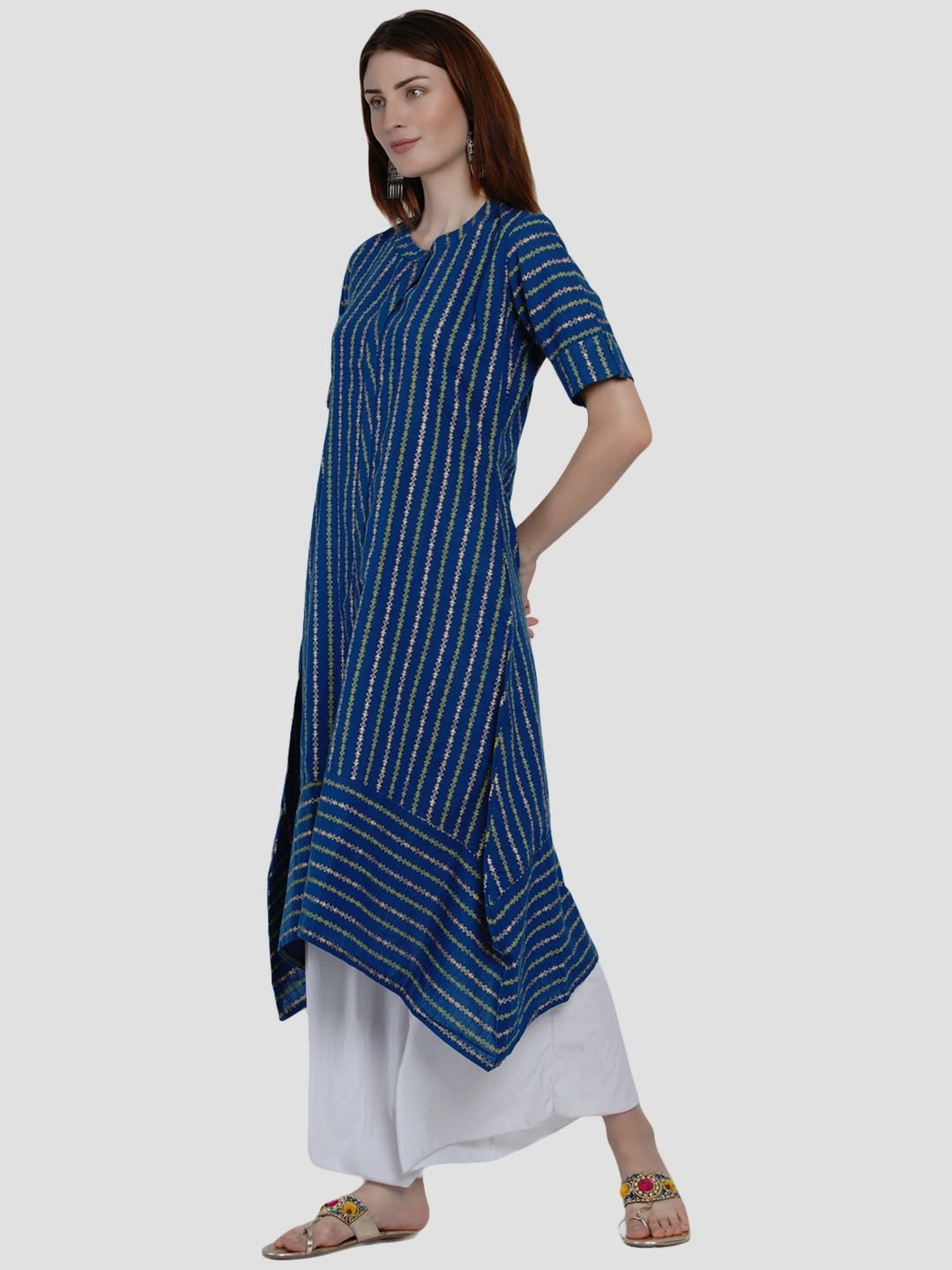 Women Republic Blue Cotton Printed A Line Kurta