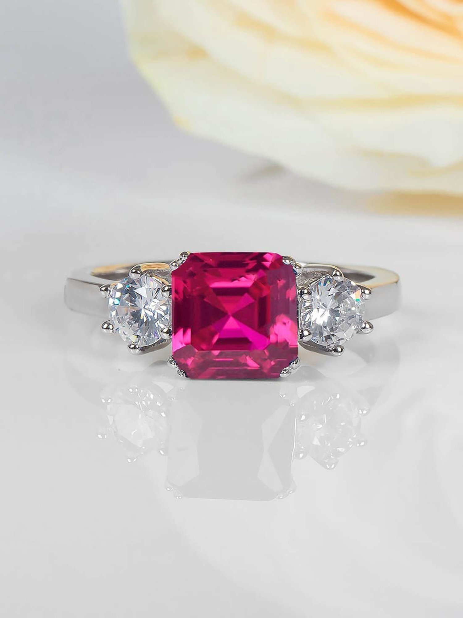 Ornate Jewels 925 Silver 1.5 Carat Red Ruby Meghan Markle Ring for Women & Girls