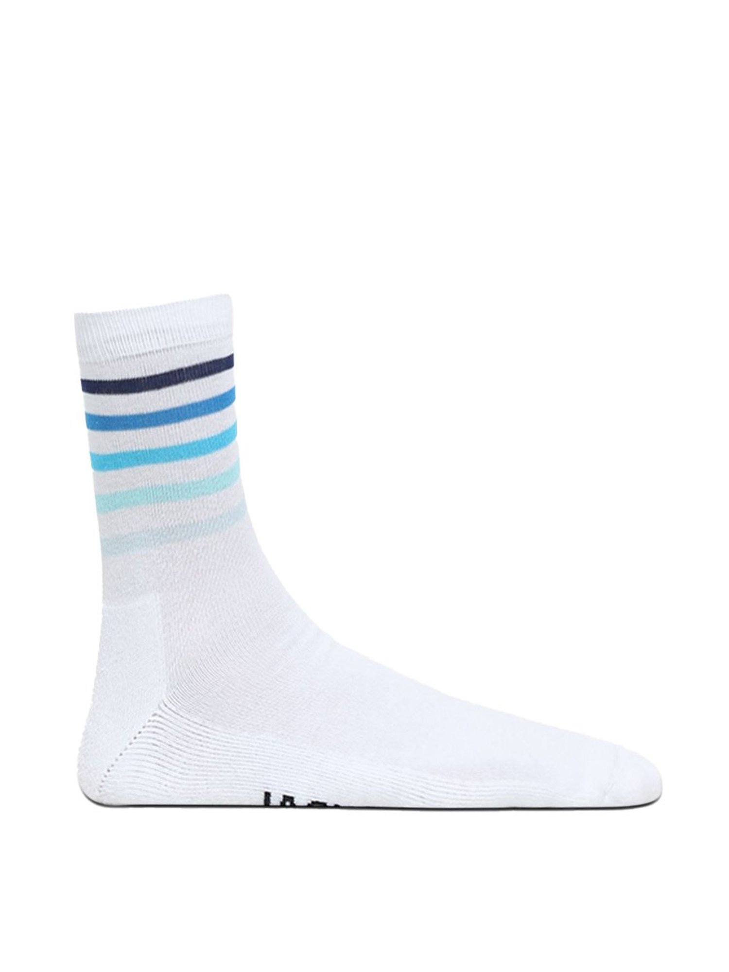 Jack & Jones Jacstriper Terry Bright White Cotton Striped Calf Length Socks - Pack of 3