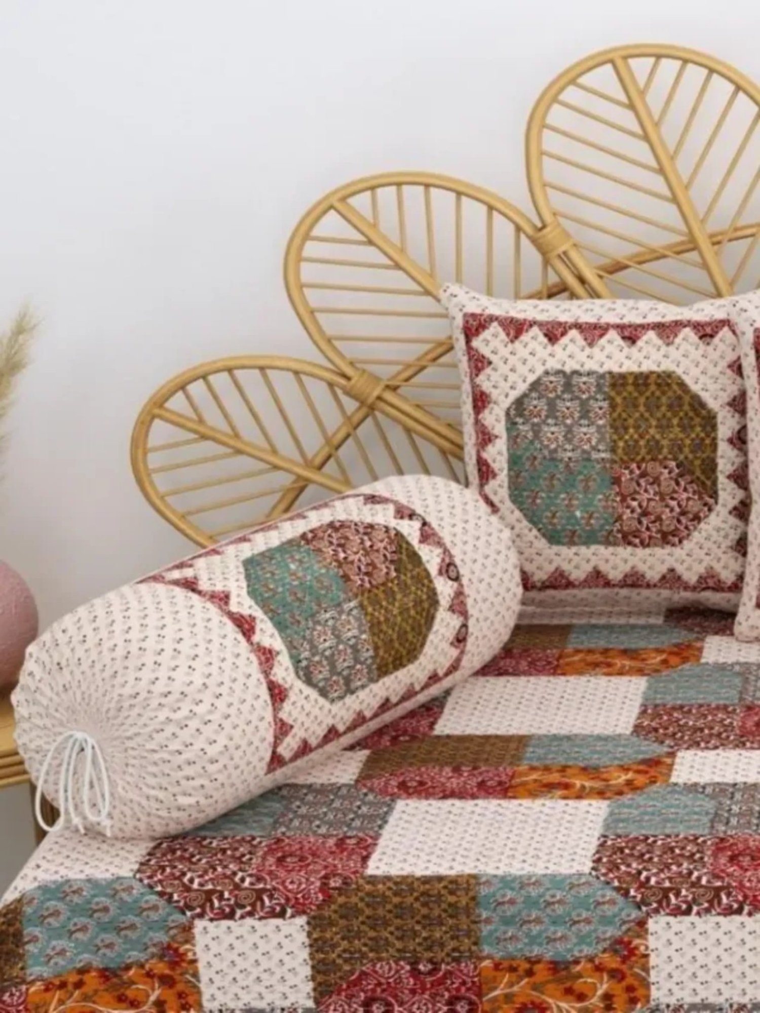 Living Roots Printed Grey 300 TC Cotton Single Diwan - Set of 8