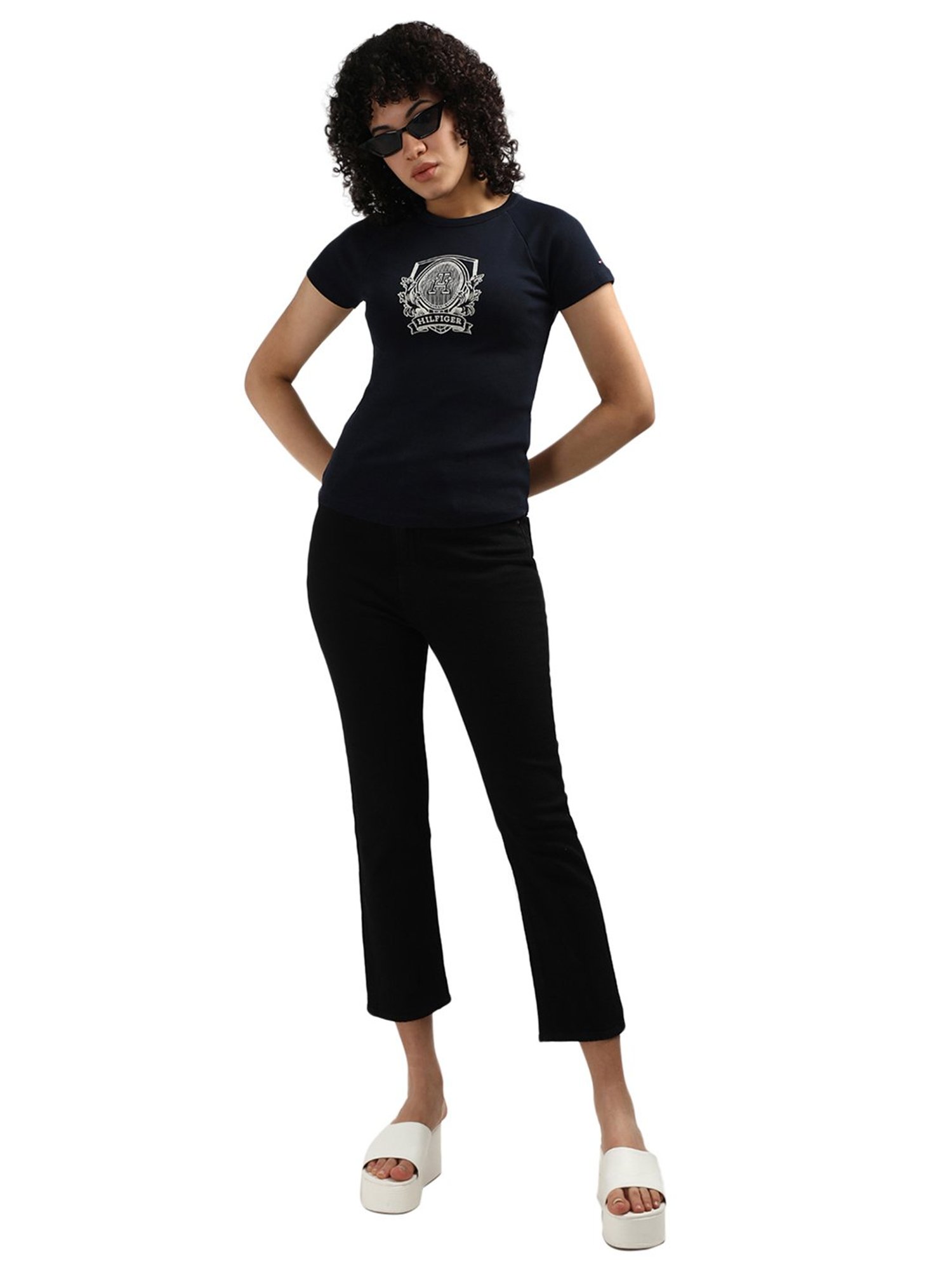 Tommy Hilfiger Blue Jersey Printed Women Slim Fit T-Shirt