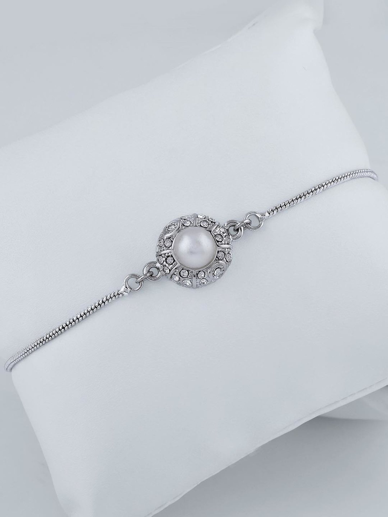 Estele Rhodium-Plated Moonlight Pearl Floral Bracelet for Women