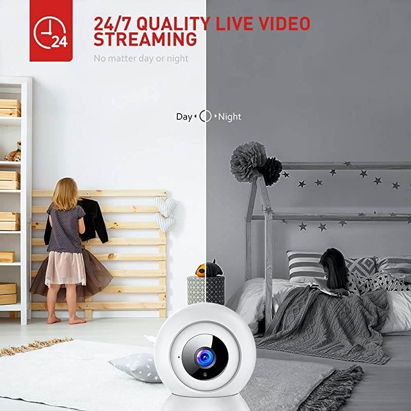 Home Camera, 1080P Wireless Security Wi-Fi Camera Indoor, Sound Detection, Motion Tracking, Motion Detection, Two-Way Audio, Night Vision, Cloud Storage, SD Card Storage, Pan/Tilt