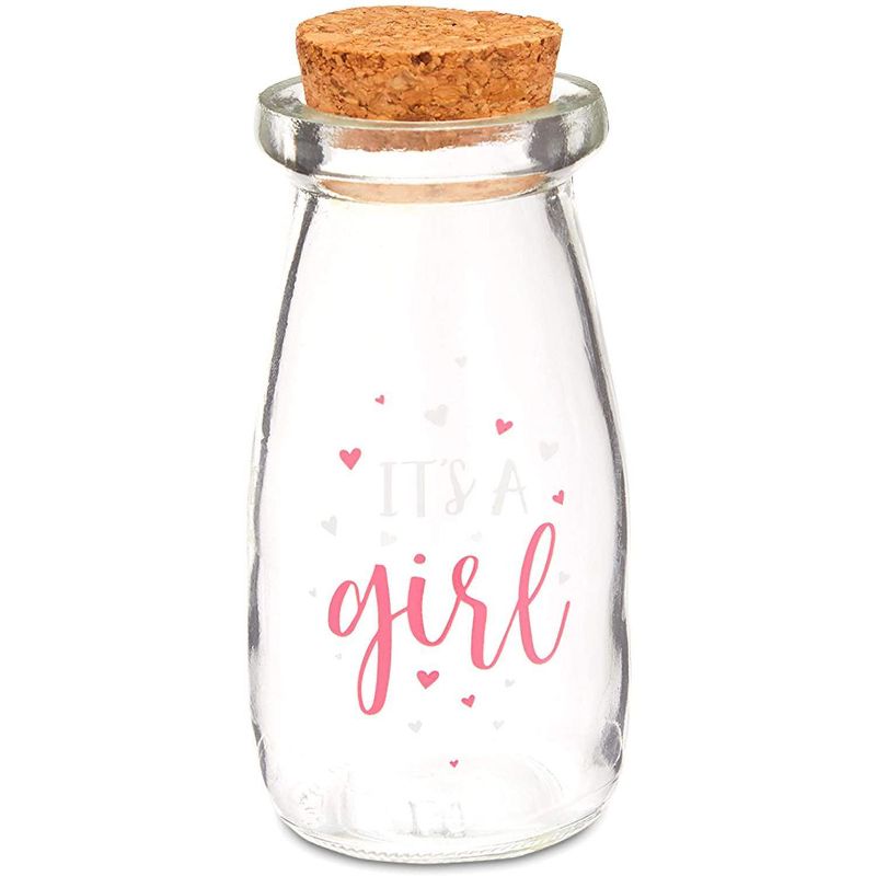 Sparkle and Bash 12-Pack 4-Inch Empty Milk Jars Glass Bottles with Lids, It's a Girl Baby Shower Party Favors