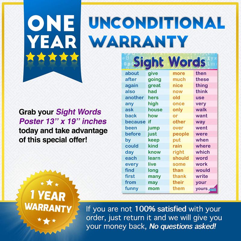 Sight Words by Business Basics First Grade Sight Words Chart for Kids - High Frequency Words for Children Perfect for 1st Grade Classrooms - Teach Your Kids To Read Early and Faster