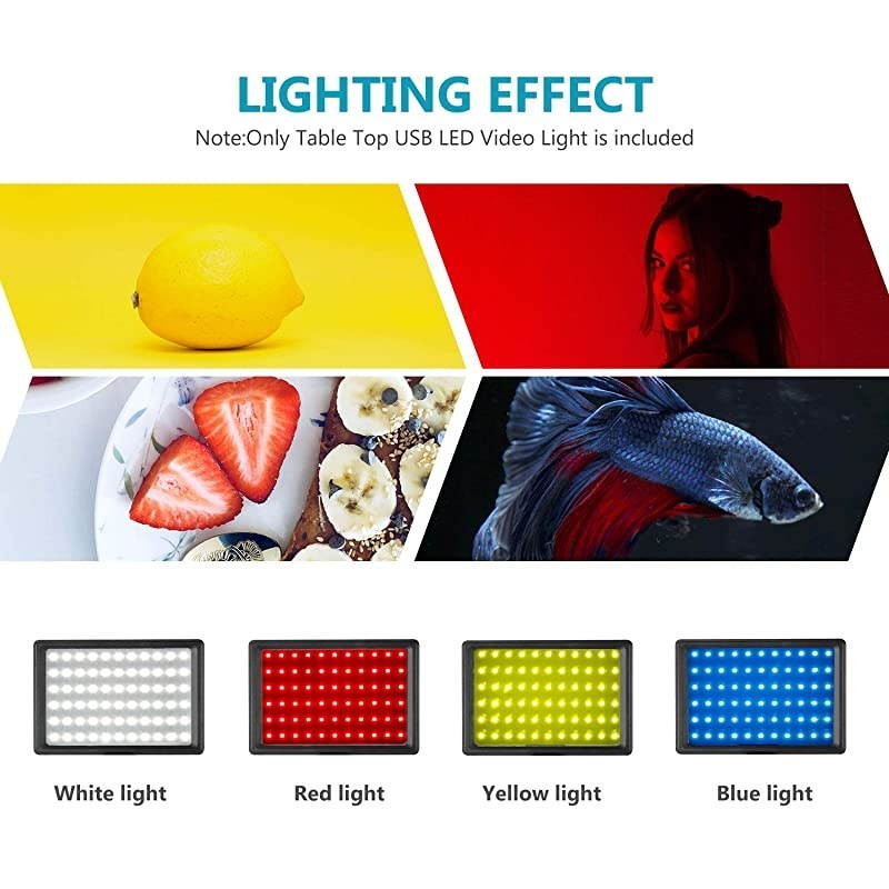 2 Packs Dimmable 5600K USB LED Video Light with Adjustable Tripod StandColor Filters for TabletopLow Angle Shooting Colorful LED Lighting Product Portrait YouTube Video Photography