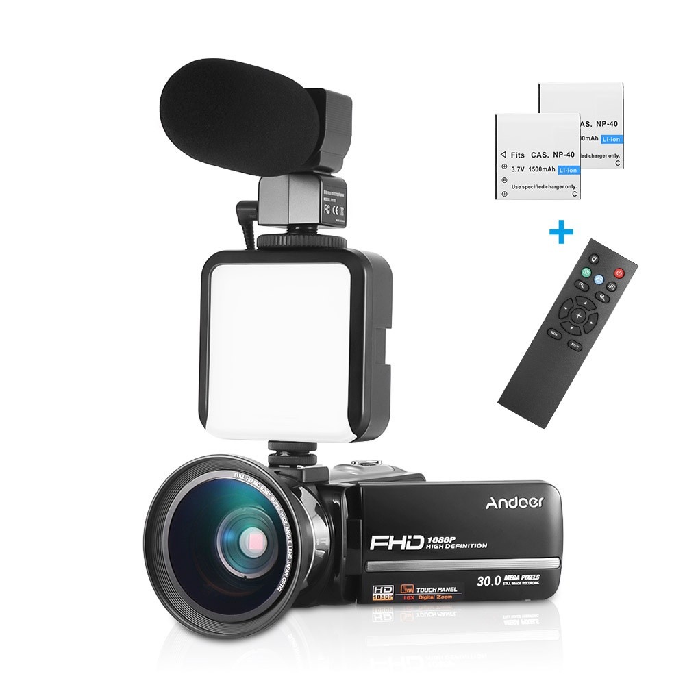 Andoer HDV-301LTRM 1080P FHD Digital Video Camera Camcorder DV Recorder IR Nightshot 30MP 16X Digital Zoom 3.0 Inch LCD Touchscreen with 2pcs Rechargeable Batteries