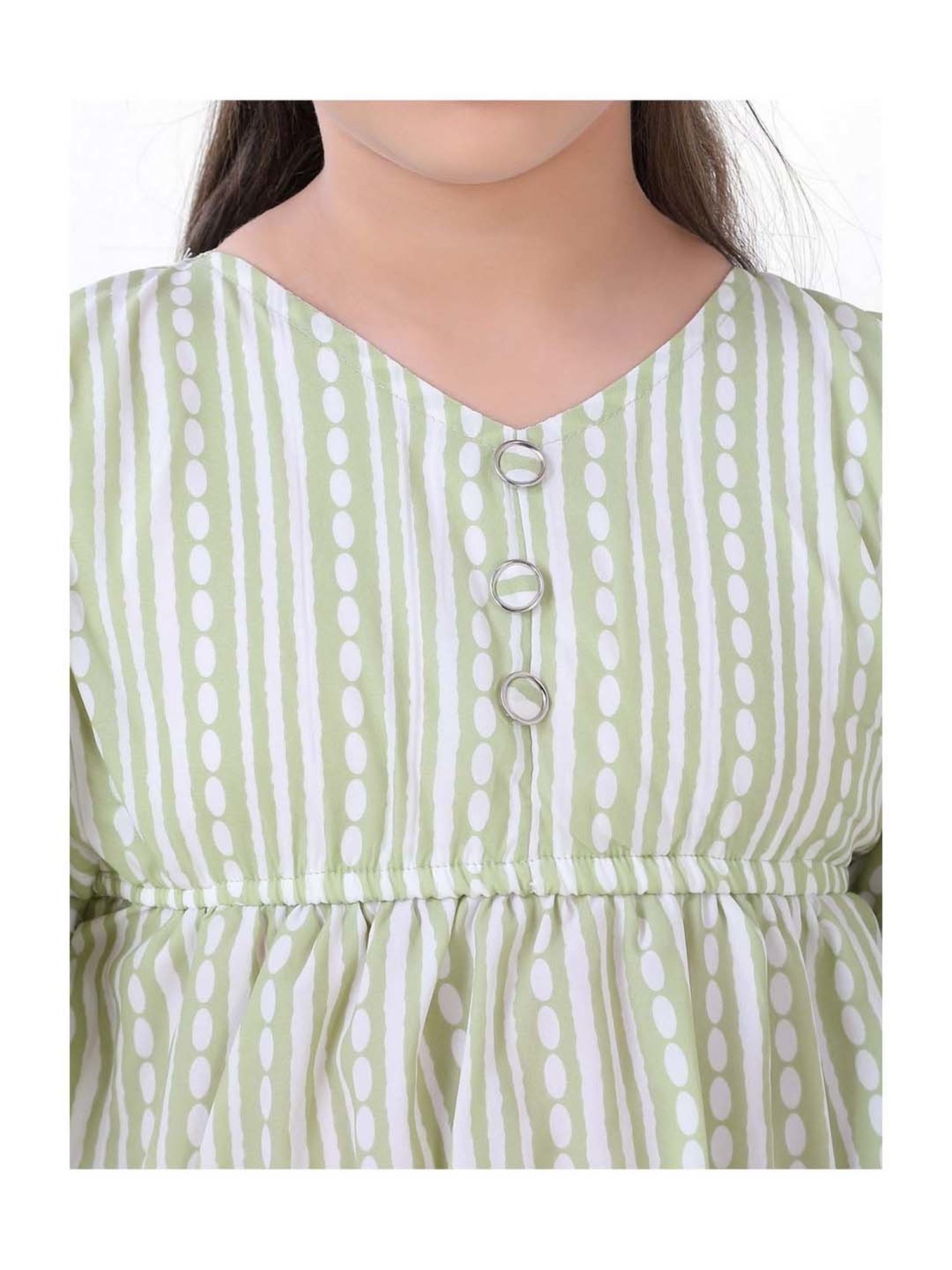 poplins Kids Green & Off-White Cotton Printed Top