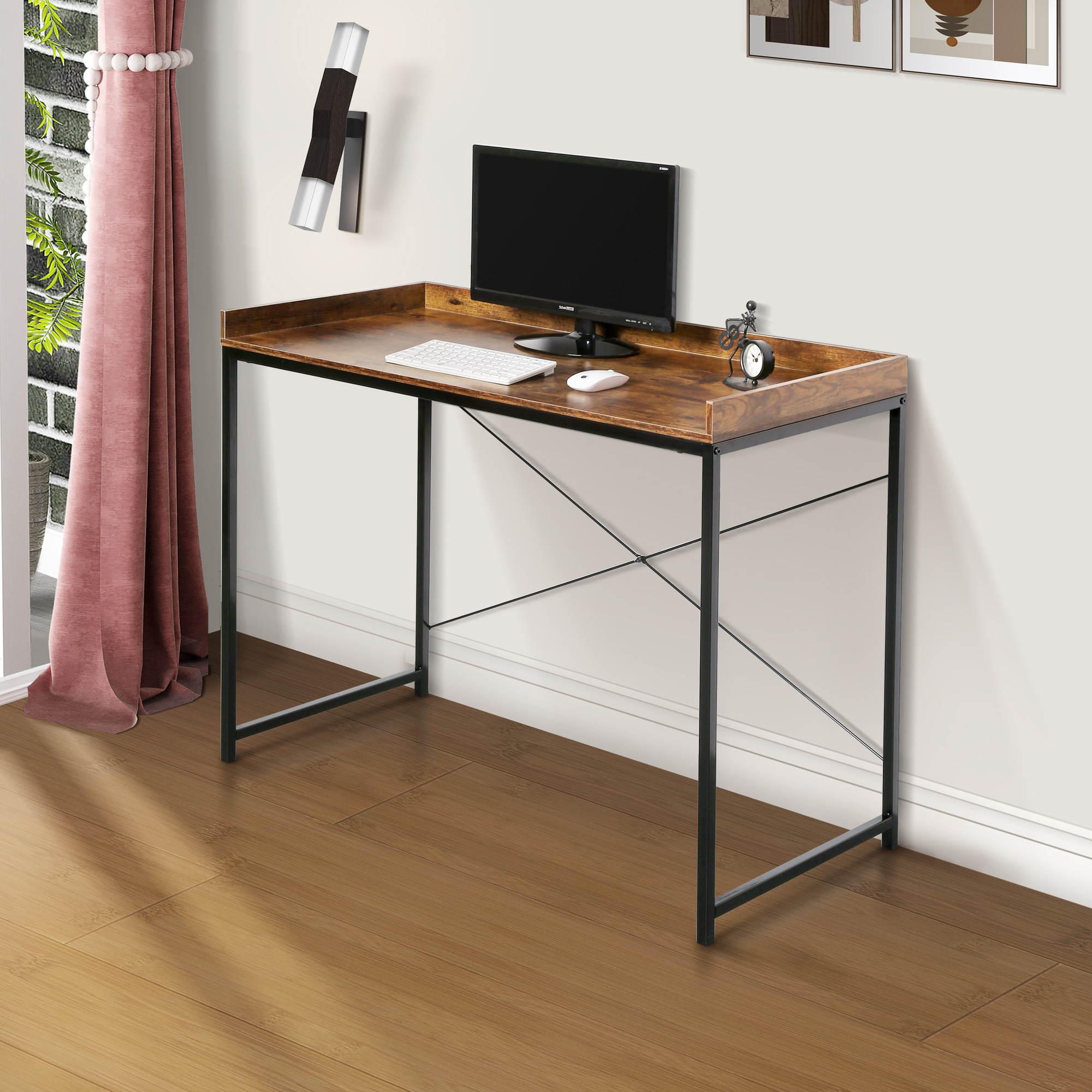 43 inch Gaming Desk Racing Style Computer Desk Living Room Desk Home Office Desk Writing Table Study Table With Cable Management Hole and Adjustable Foot Pads