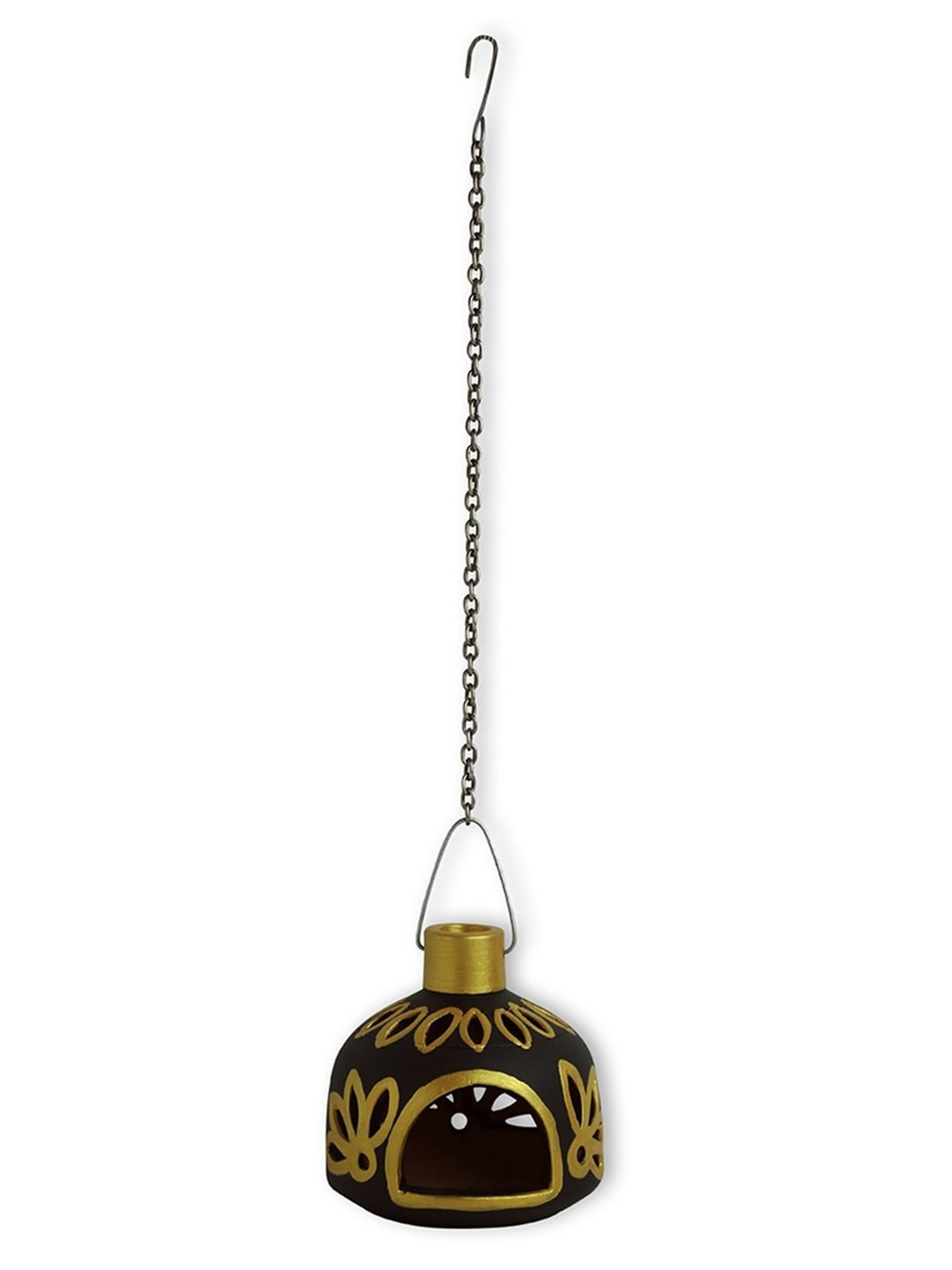 ExclusiveLane Hand-Painted Hanging Tea Light Holder In Terracotta
