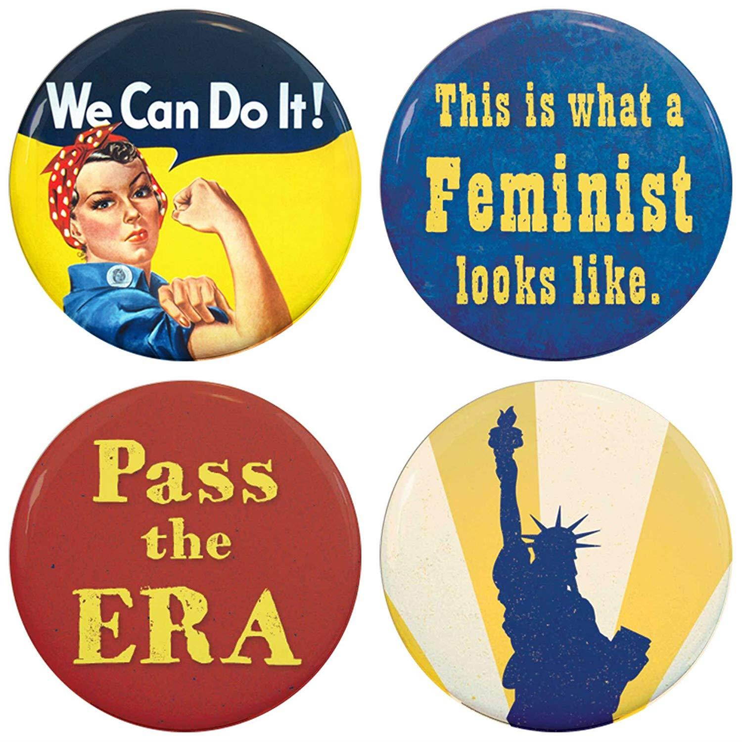 Buttonsmith Feminist Tinker Top Set to use with Tinker Reel badge reels - Made in USA