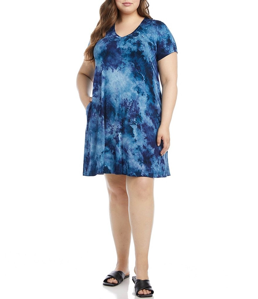 Karen Kane Plus Size Tie Dye Knit V-Neck Short Sleeve Quinn Dress