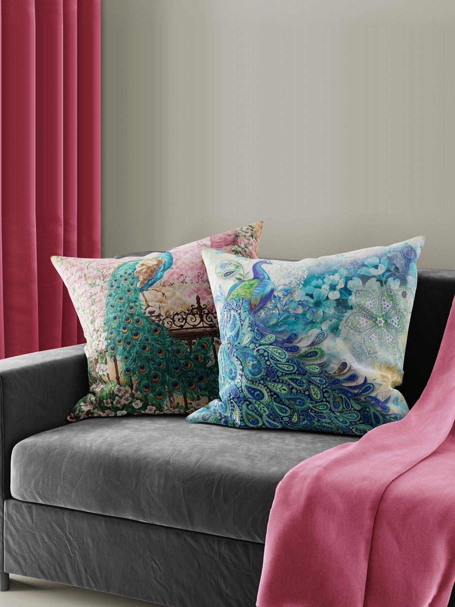 Bianca Ruyal Blue & Beige Microfibre Medium Cushion Cover - Set of 2