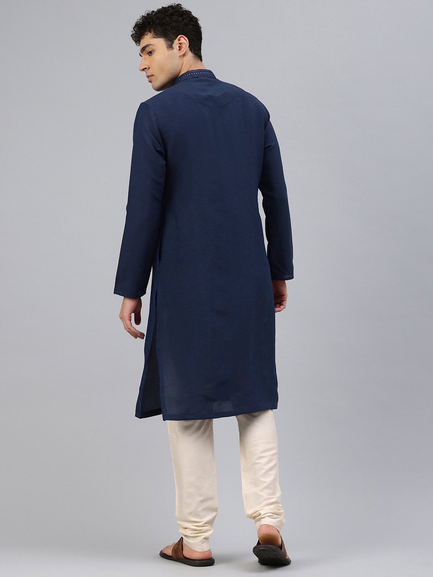 Manthan Navy & Cream Regular Fit Kurta & Pyjamas Set