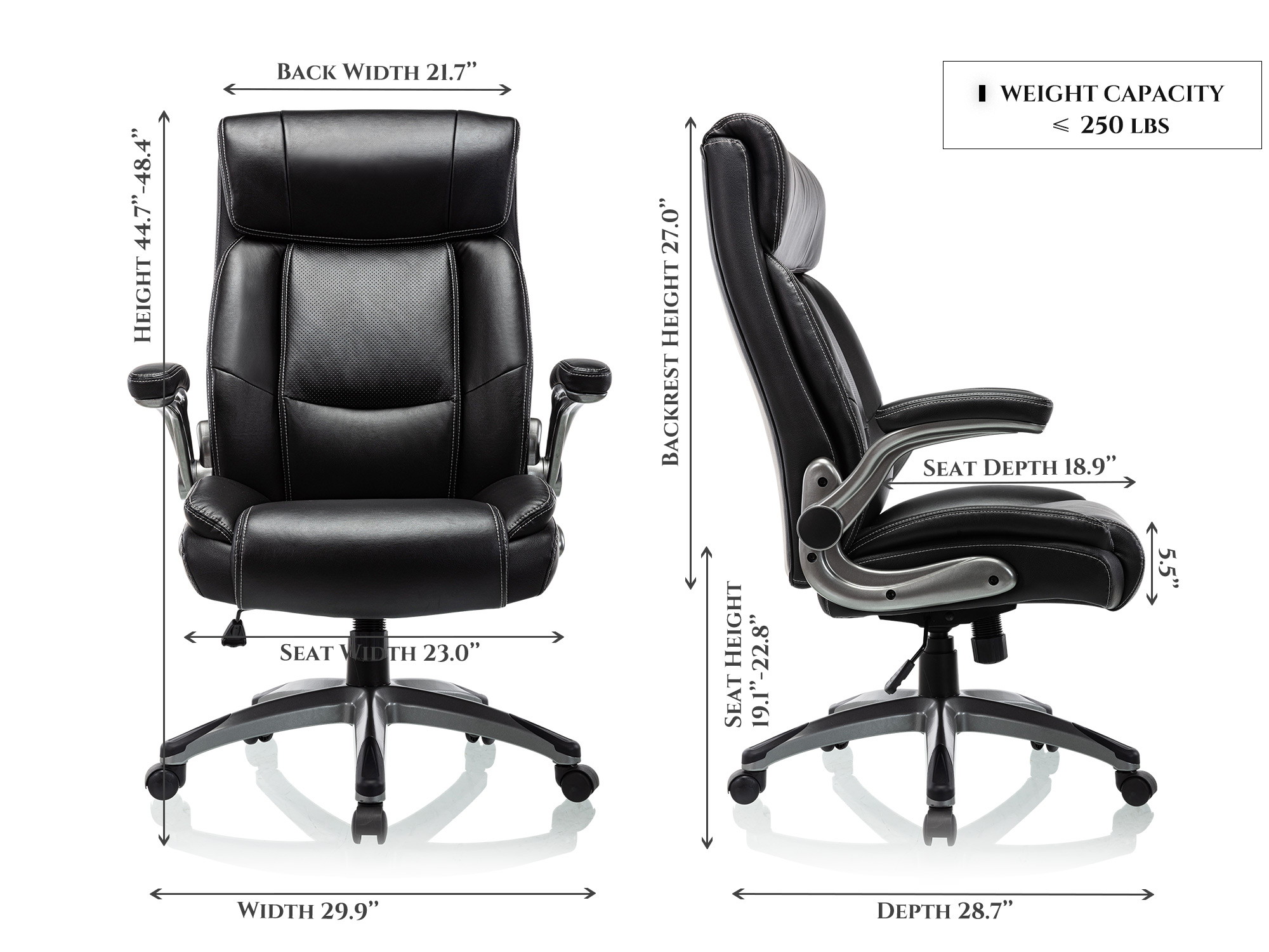 Height Adjustable High Back Computer Office Chair - Flip-Up Armrest Thick Padded Seat and Back Support, Swivel Bonded Leather Executive Task Chair