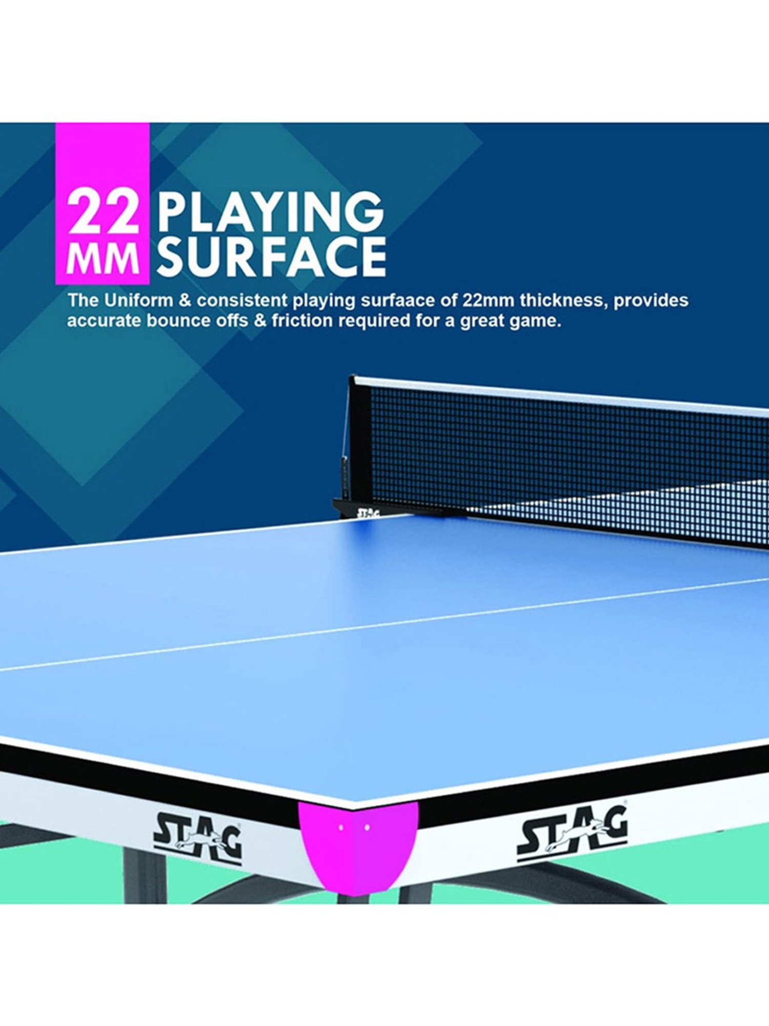 Stag Global 22mm Active Series Professional Quick Easy Setup Table Tennis Table (Blue)