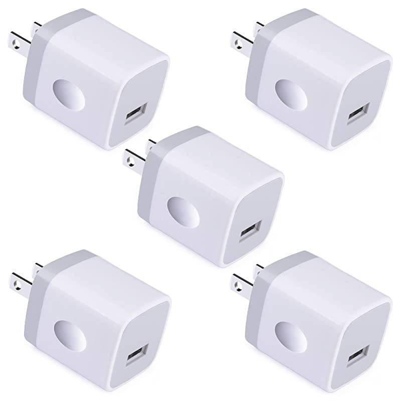 Single Port USB Charger, 1A 5V Wall Plug USB Power Adapter 5 Pack for Phone 12/11/X/8/7/6S/6S/6Plus/6/5S/5,Samsung Galaxy S20 Ultra/S10/S9/S8/S7 Edge Note 20/9/8,HTC,Nexus,Moto, BlackBerry,G8