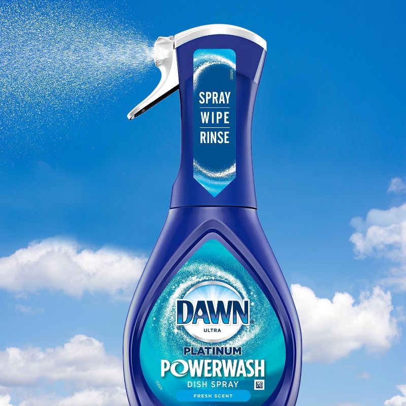Dawn Platinum Powerwash Dish Spray, Dish Soap, Fresh Scent Bundle, 1 Starter-Kit (16 fl oz) plus 1 refill (16 fl oz ea)