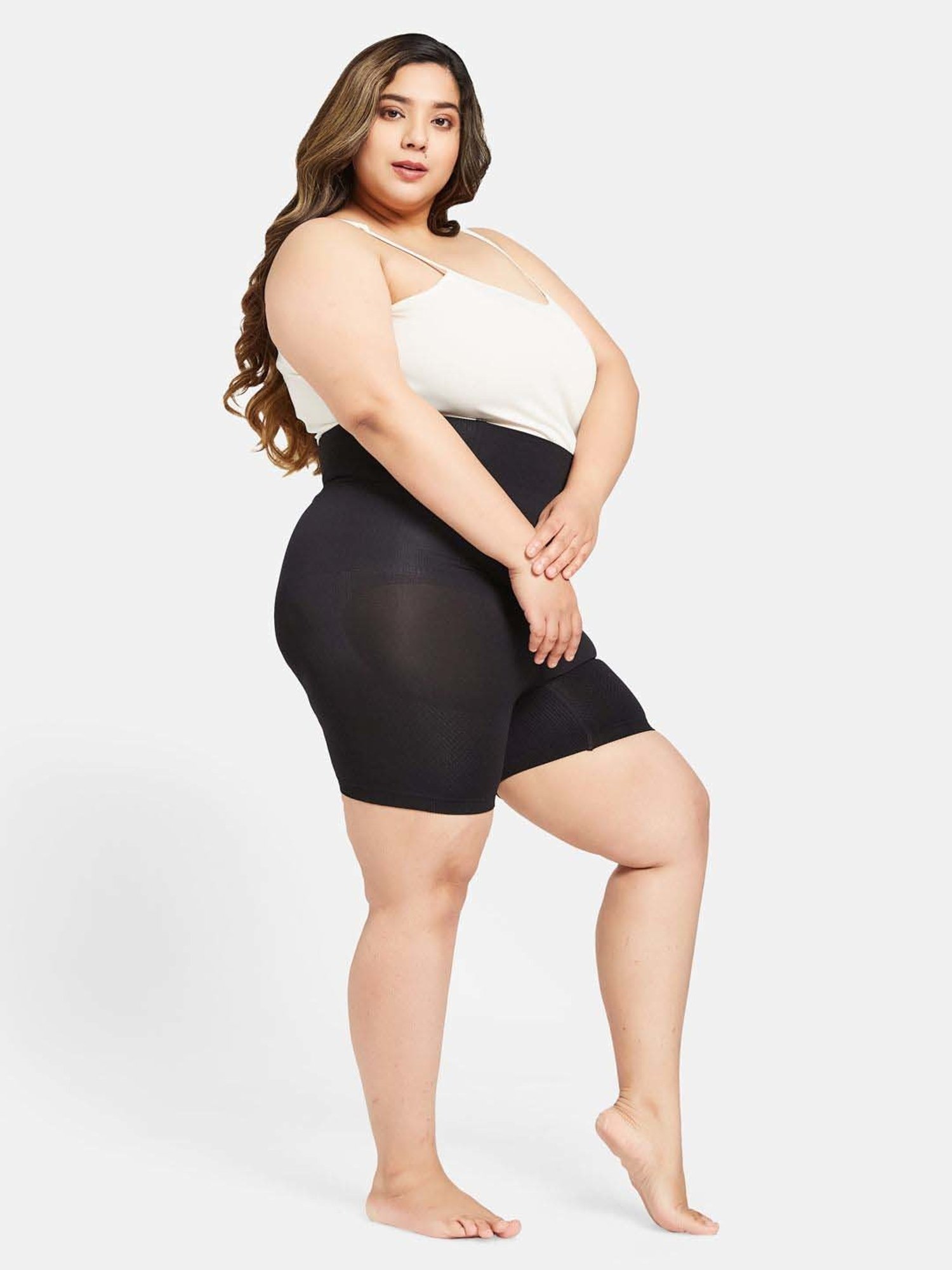 Secrets By ZeroKaata Black Plain Tummy & Thigh Shaper