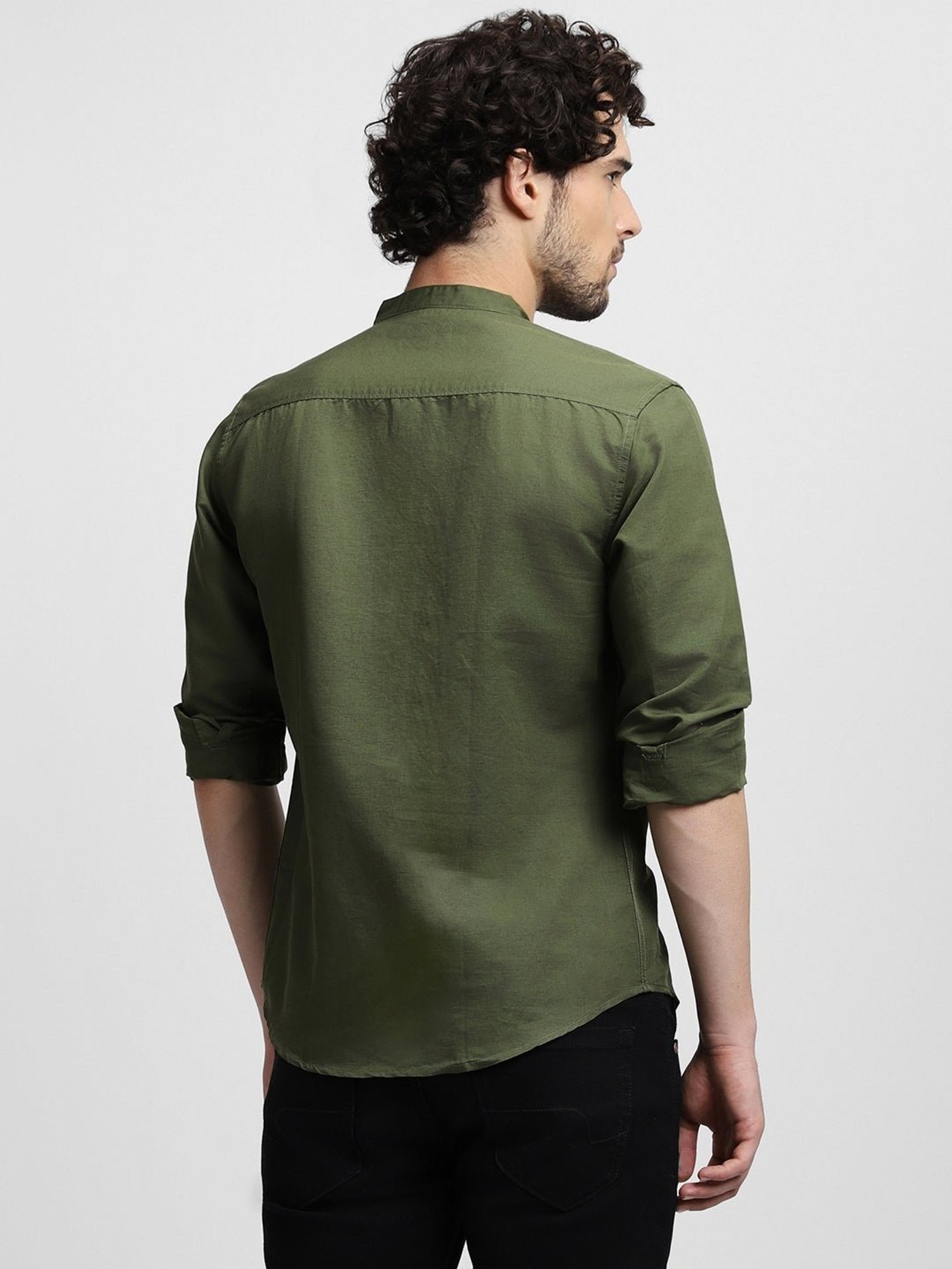 Dennis Lingo Olive Cotton Slim Fit Shirt