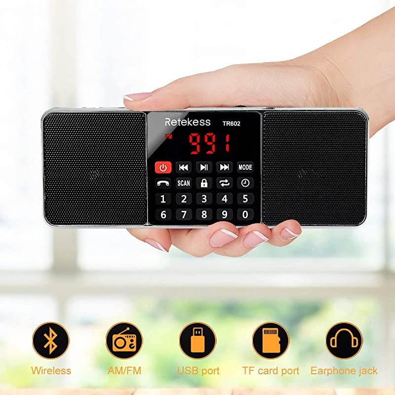 TR602 Digital Radios, Radios Portable AM FM, Stereo Rechargeable Radio Supports TF USB Port, Sleep Timer and Hand-Free for Home or Outdoor