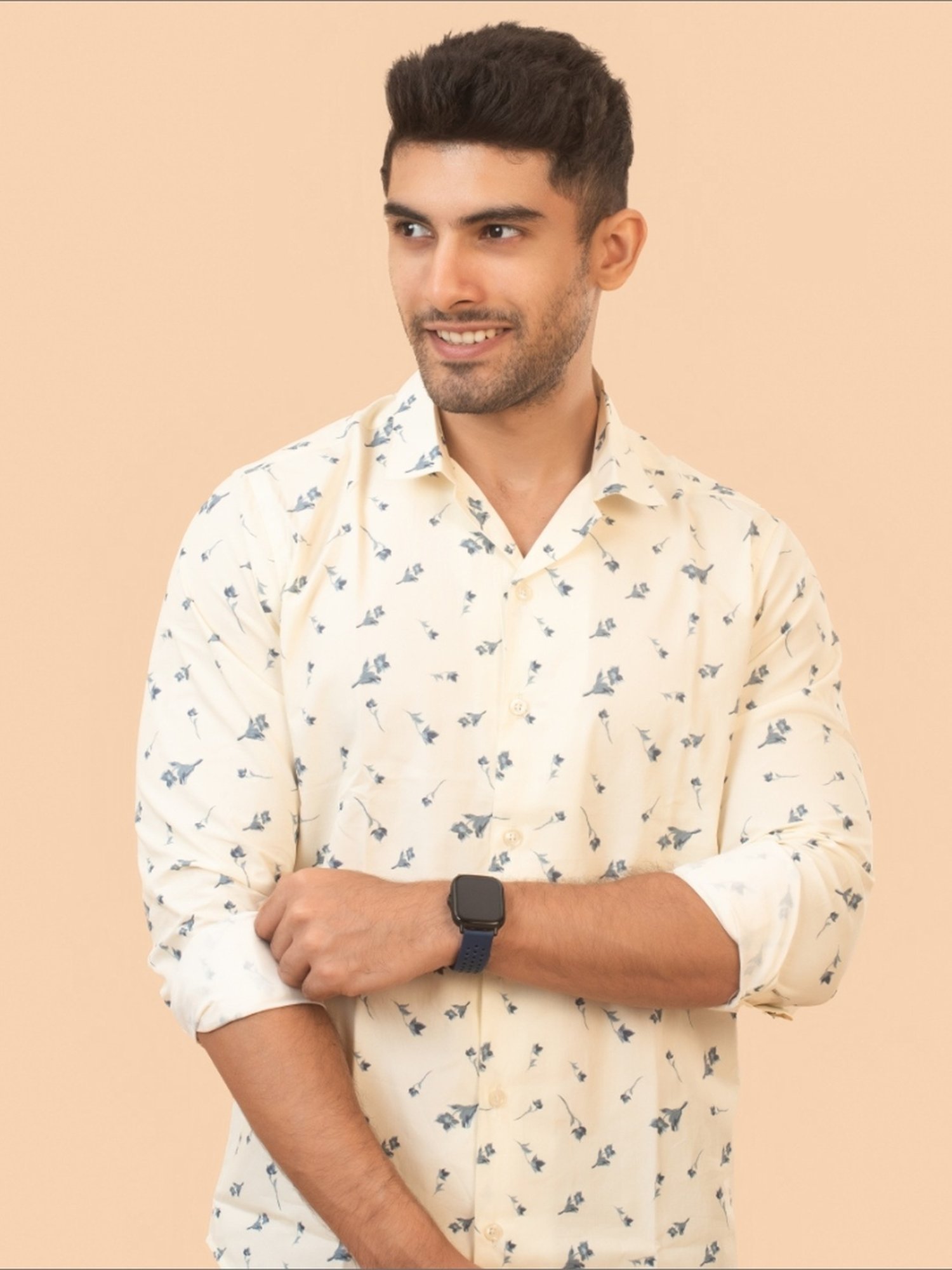 The Bleu Label White Cotton Slim Fit Printed Shirt