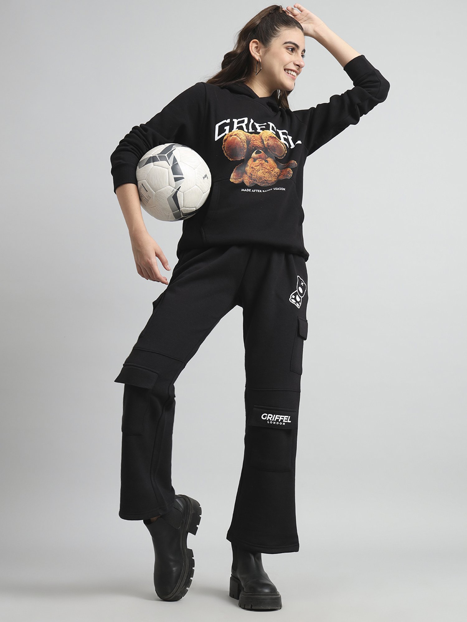 GRIFFEL Black Printed Sweatshirt Track Pants Set