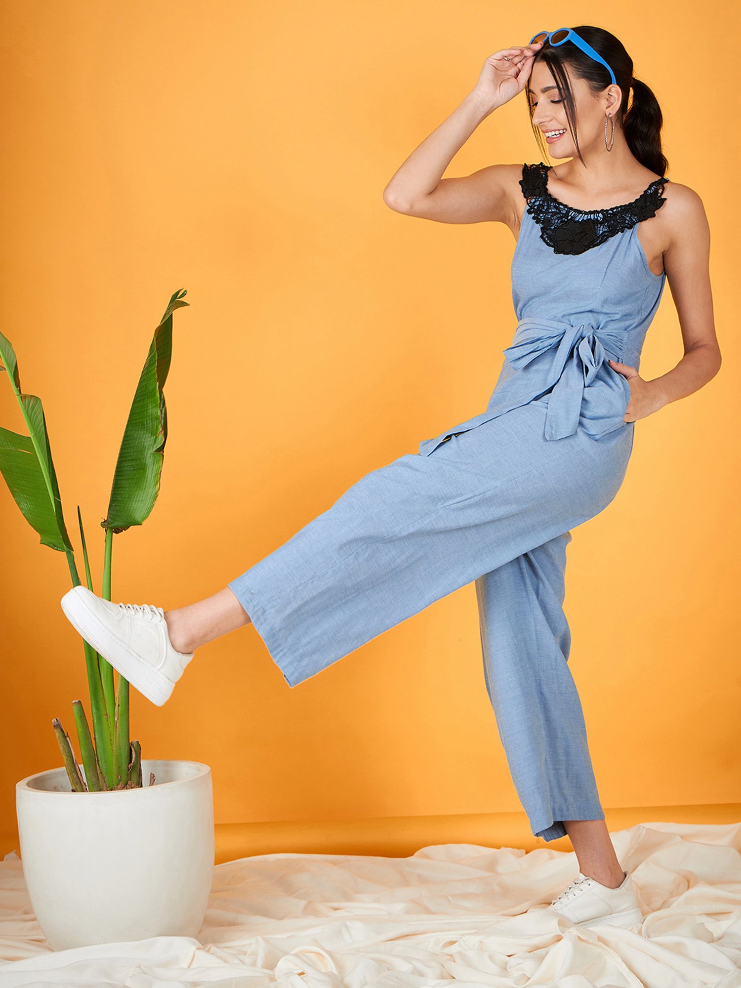 KASSUALLY Blue Cotton Jumpsuit