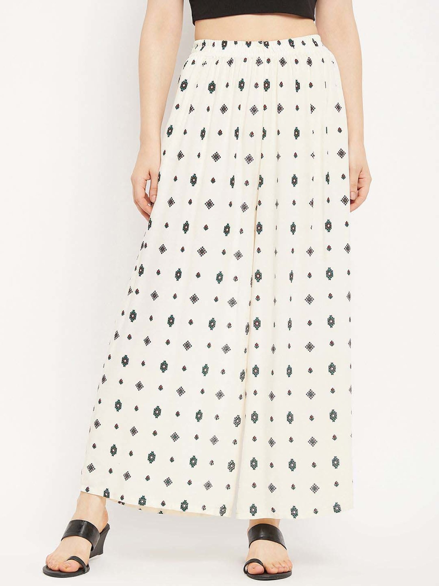 Castle Off-White Printed Palazzos