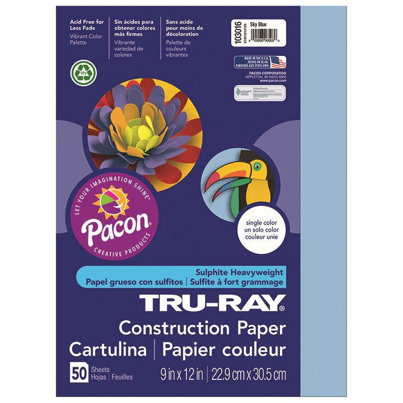 Tru-Ray Construction Paper, 76lb, 9 x 12, Sky Blue, 50/Pack 103016